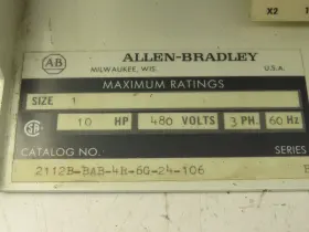 2112b-bab-4r-6g-24-106 Allen Bradley 709-bod03 Mcc Bucket Motor Starter 10hp 480v 3ph Sz 1 #2