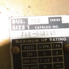 712-bab245 Allen Bradley 600v 3ph 10hp Max Combination Starter Disconnect 120v #2