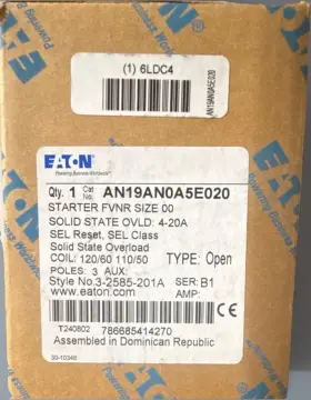 Eaton An19an0a5e020 Starter Fvnr Size 00 Solid State Overload 120/60 110/50
