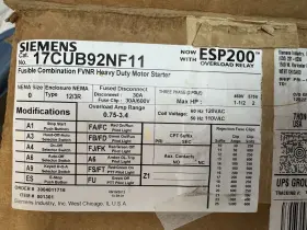 17cub92nf11 Siemens 17eue92nf12 New Fusible Combination Heavy Duty Fvnr 2hp Motor Starter