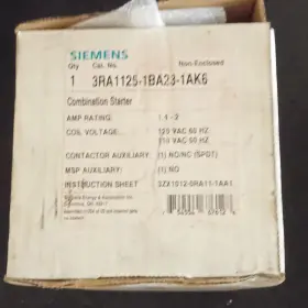 Siemens 3ra1125-1ba23-1ak6 Combination Starter Non-enclosed 120/110vac Spdt