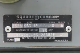 8538sbg13 Square D Combination Motor Starter Size Nema 5hp 600v 30a Fused #2