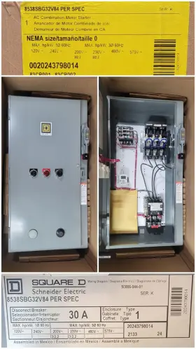 8538sbg32v84cff4h10p1p2r44t Square D New In Box 8538sbg32v84 Size Combination Starter. 120 Volt Coil