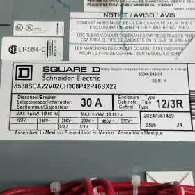 8538sca22v02ch308p42p46sx22 Square D Fusible Disconnect Switch Class 8538 #2
