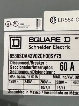 8538sda42v02ch30sy75 Square D Size 2 Combination Motor Starter 120v Coil 1 3 Phase Nema Fusible Fused #2
