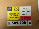 Allen Bradley 509-COD Size Starter, 45 Amp, 120 Vac Coil, New. Fixed Price $550.00.