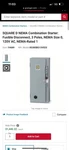 Square D Combination Starter Fusible Size Nema 1. Fixed Price $550.00.