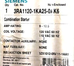 Siemens Comb. Starter 3RA1120-1KA25-0AK6 Coil Volt 120VAC 60HZ /110 VAC50HZ (D1). Fixed Price $525.00.